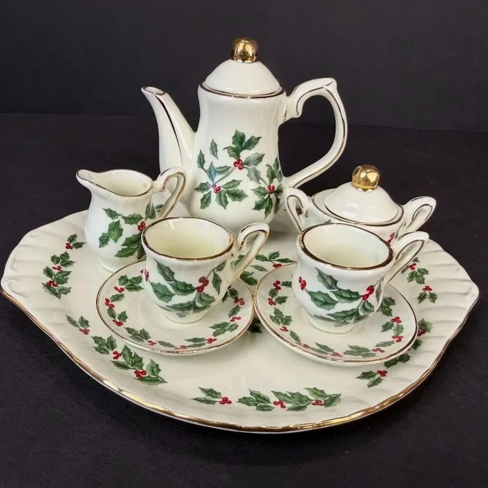 Vintage Formalities by Baum Bros. Miniature Christmas Holly Berries Tea Set